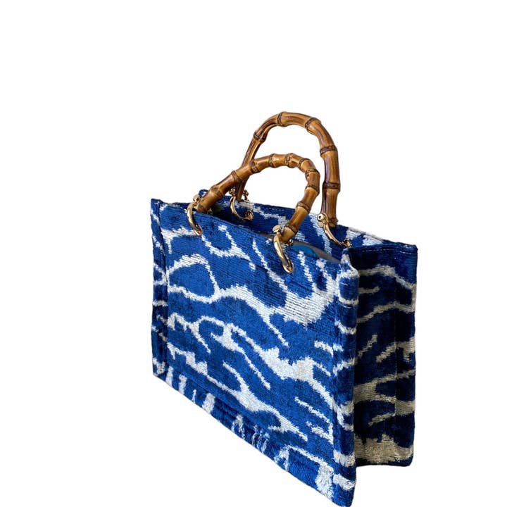 AYCA DESIGN - Wholesale Tote Bag - Women's - Silk Velvet Ikat Small Tote Bag with Bamboo Handle1