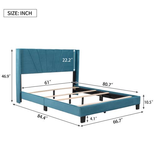 VTNG50 - Wholesale Bed - Queen Size Velvet Upholstered Platform Bed,Box Spring Needed18