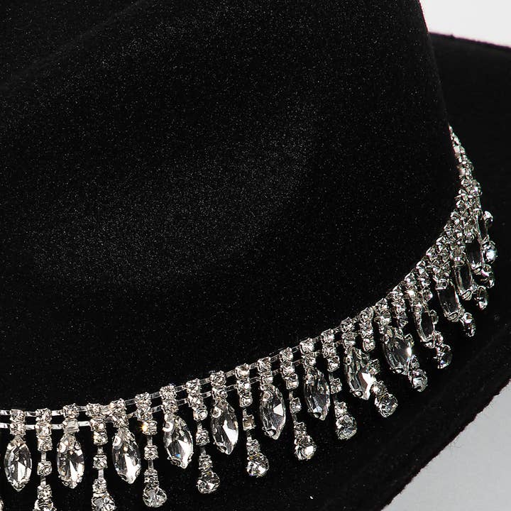 Collections by Fame Accessories - Wholesale Cowboy Hat - Women's - Rhinestone Fringe Chain Western Cowboy Hat
