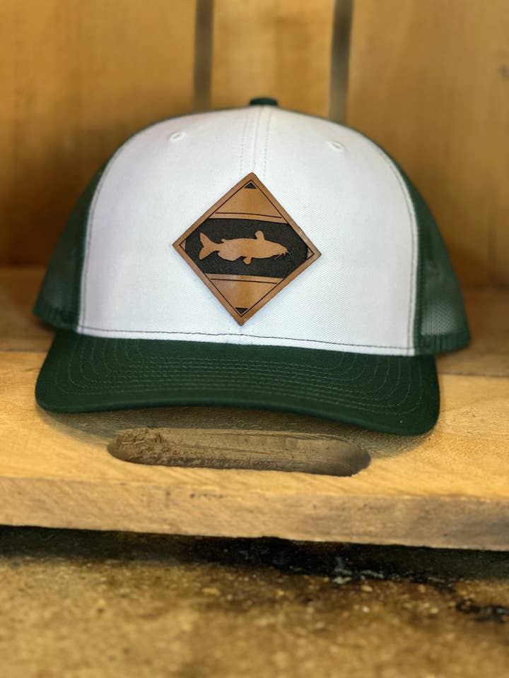 Diamond Catfish Leather Patch Trucker Hat for wholesale by Sunshine and Jade
