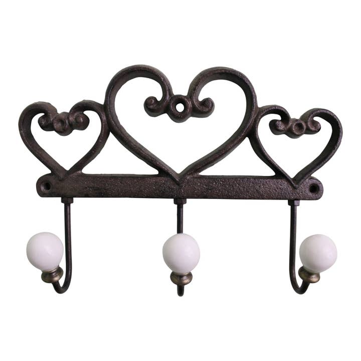 Brown Rustic Cast Iron Wall Hooks, Hearts for wholesale on Faire