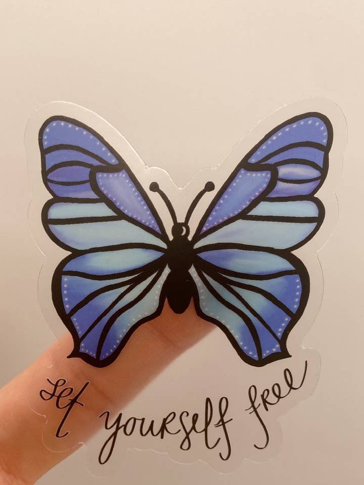 Inspirerende Butterfly Klar Vinyl Laptop Sticker | Sæt dig selv fri | Butterfly Sticker | Opmuntring Gave | Vandtæt Vinyl for engroshandel hos Papi Hour