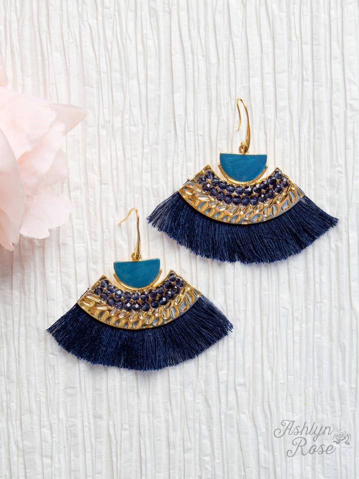On a Safari Tassel Earrings, Royal Blue for wholesale by GRACE+EMMA by Southern Grace