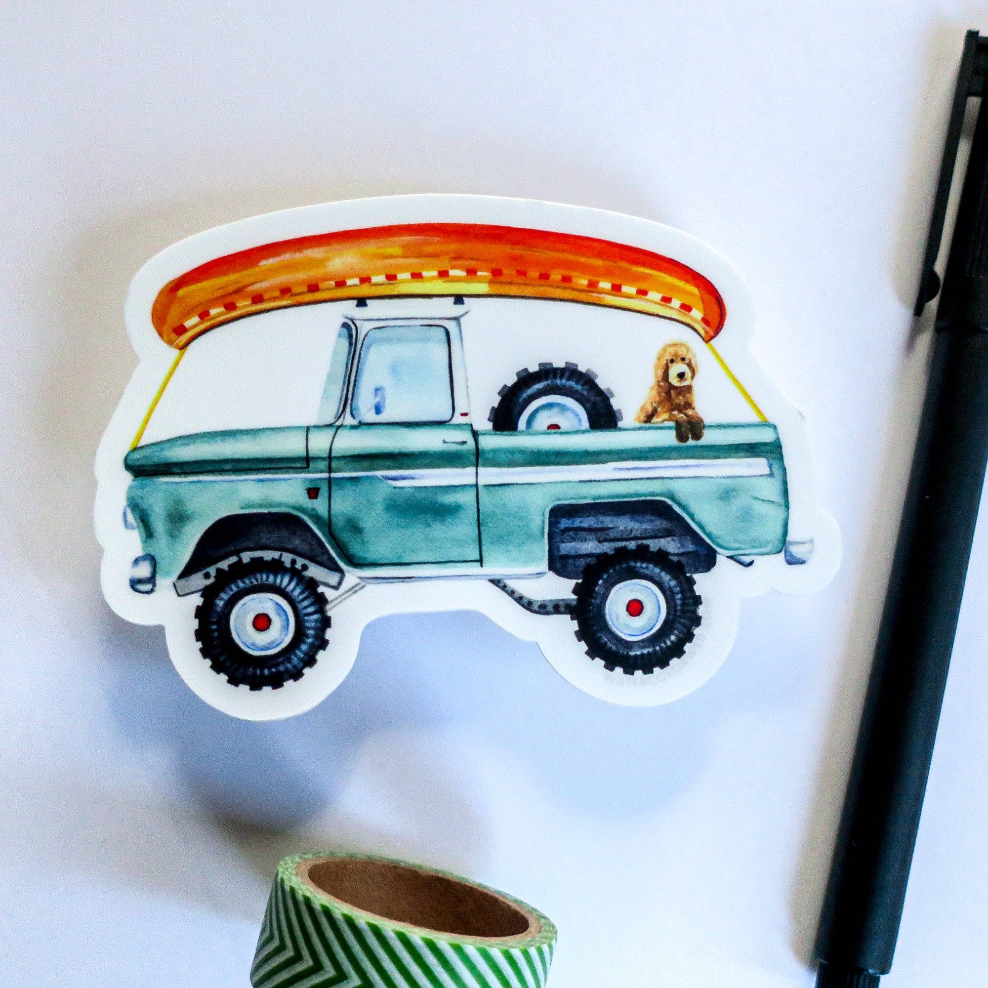 Watercolor Wednesday - Wholesale Sticker - Blue Cruise Retro Pickup Truck Sticker3