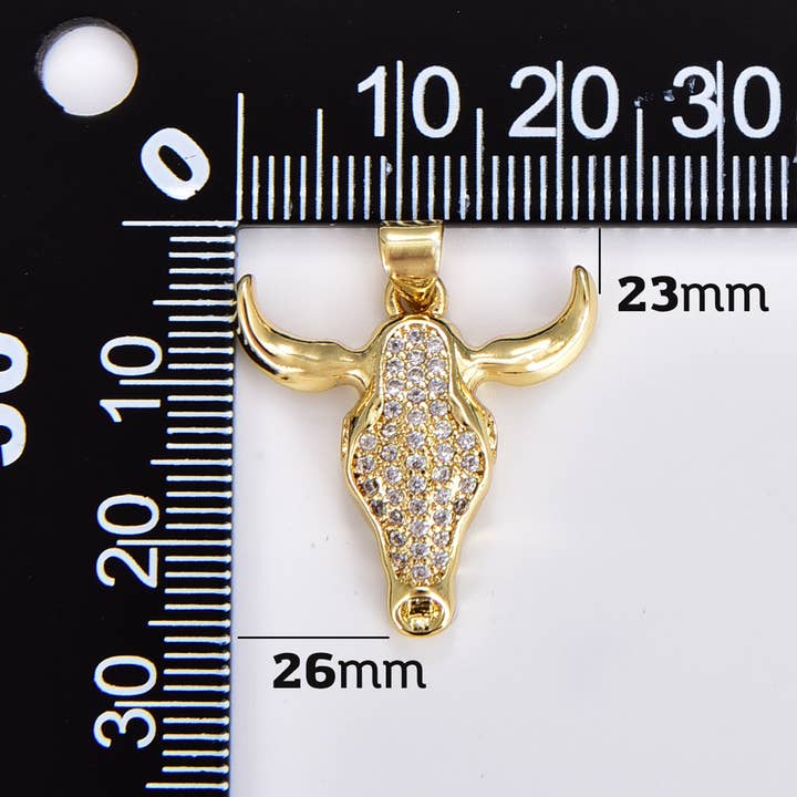Beads Creation - Wholesale Individual Charm/Pendant - 18K Gold-Filled Bull Pendant, Buffalo Brass Charm