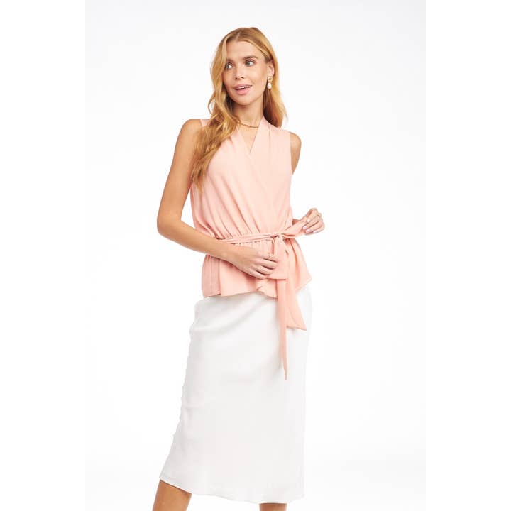 Ärmlös topp med omlottskärning och knytdetalj framtill för wholesale av Naked Zebra Rack