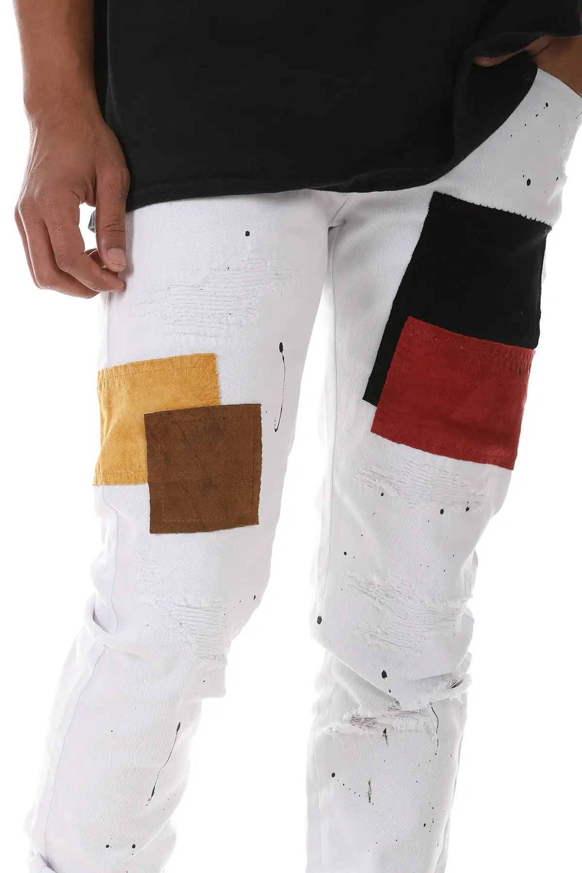 KDNK – calças de ganga - Homem por atacado – CALÇAS DE GANGA EM CAMURÇA COM RETALHOS9