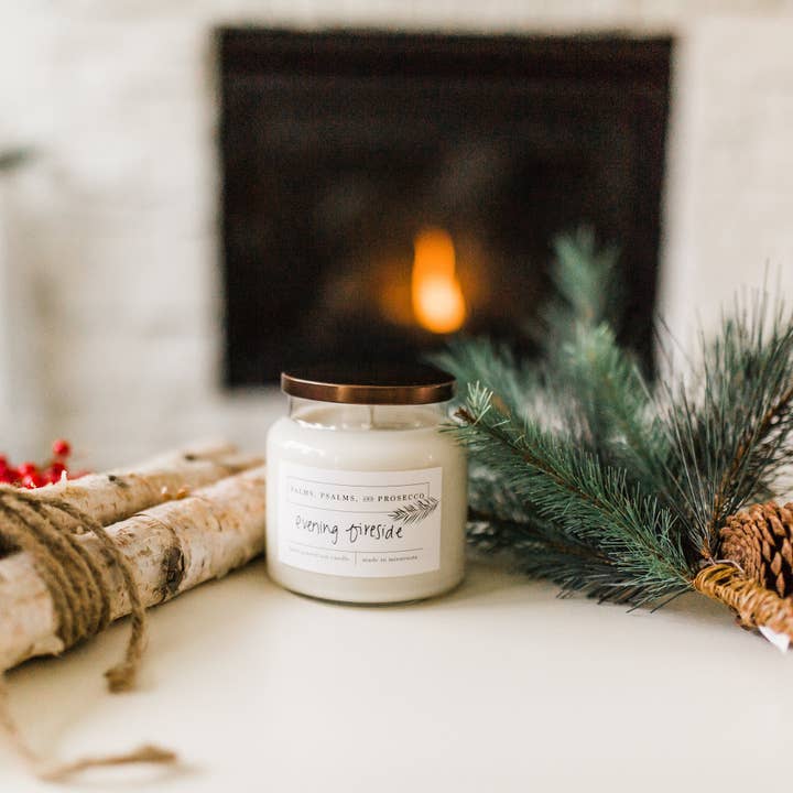 Evening Fireside Soy Candle for wholesale by Palms, Psalms, & Prosecco