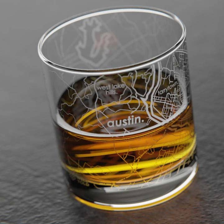 Well Told - Wholesale Cocktail/Liquor Glass - Austin TX Map Rocks Whiskey Glass