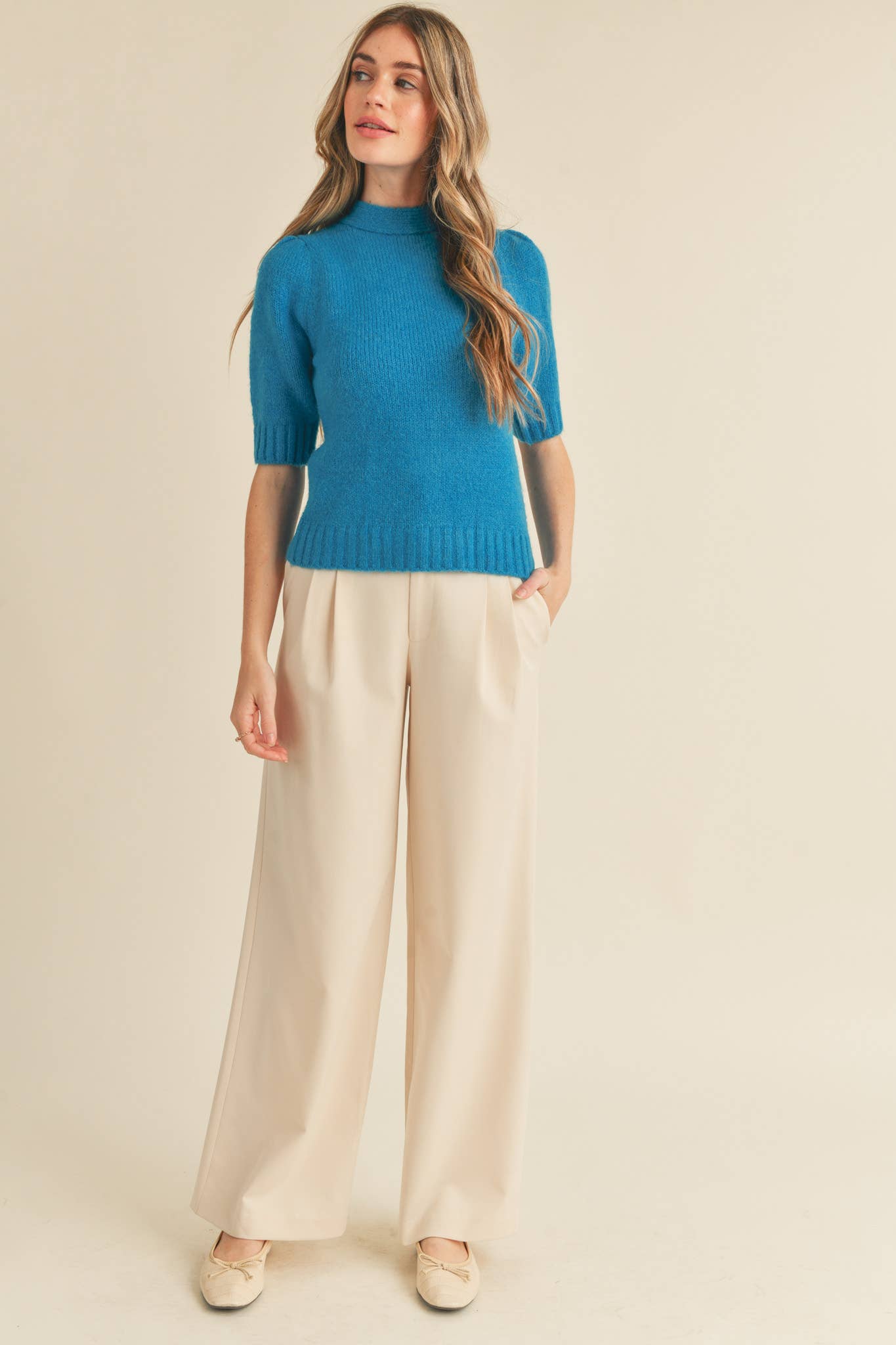 &MERCI - Wholesale Knit Sweater - Women's - MOCK NECK TIE BACK SWEATER MSW102943