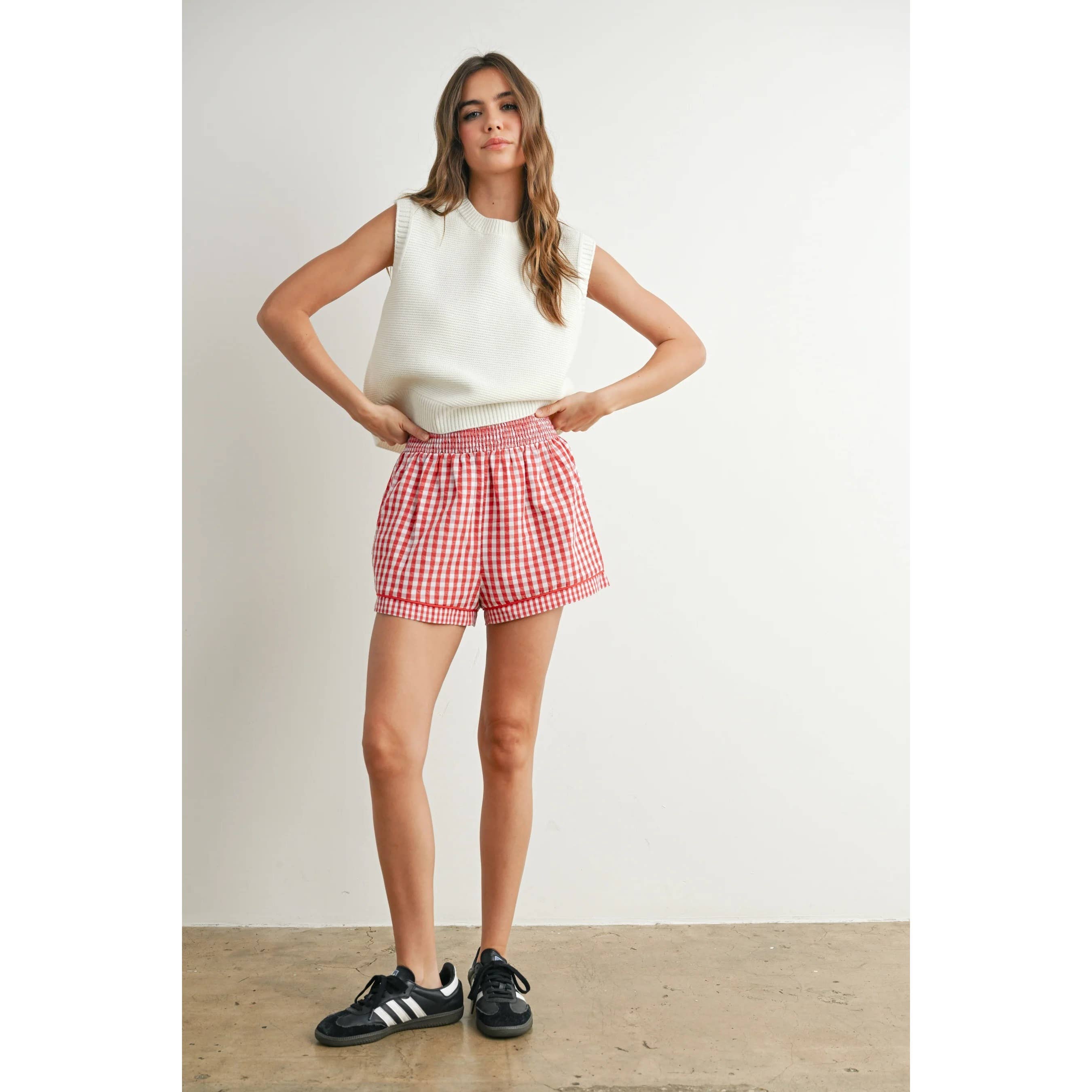 Apolline - Wholesale Shorts - Women's - Garterized Gingham Shorts Classic Charm Effortless Comfort9