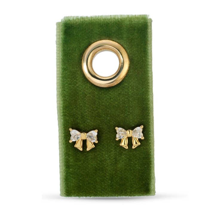 Cz Bow Studs On Velvet Gift Tag for wholesale by Splendid Iris