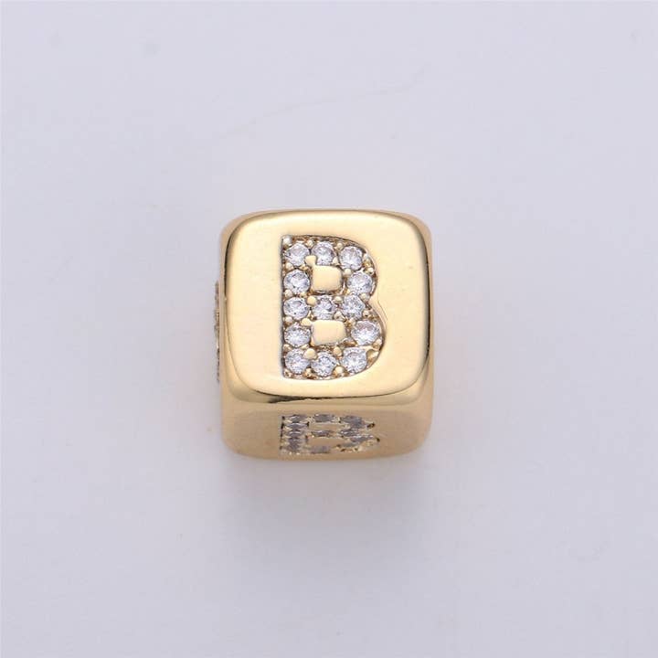 Aim Eternal - Wholesale Individual Charm/Pendant - 9x9mm Gold Initial Letter Beads, Alphabet Beads, Initial Beads, Alphabet Blocks Micro Pave Initial Block Charm for Bracelet Necklace Supply1