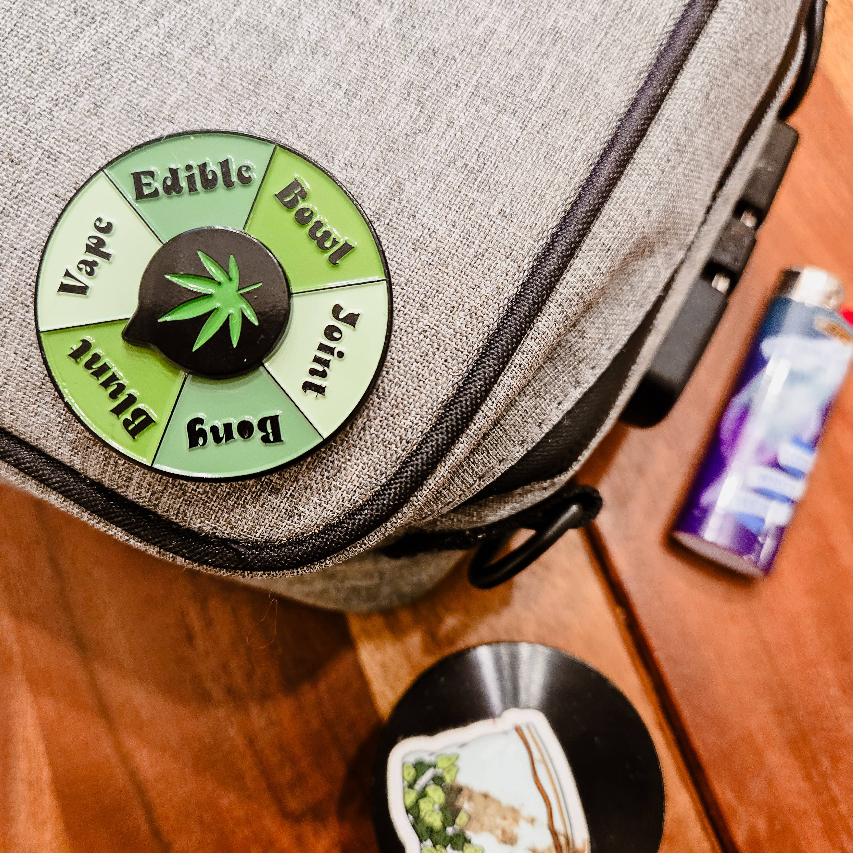 SHEWOLF Designs - Wholesale Lapel Pin/Button - Pin: Weed Spinner  | 420 Accessory Interactive Spinner Pin 2