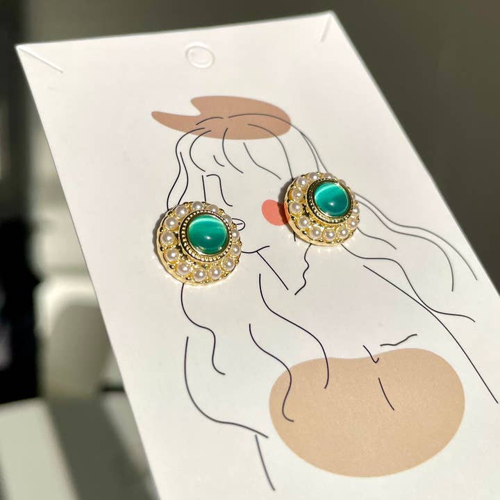 Vintage baroque pearl green opal stud earrings - dangle for wholesale by MonsterS