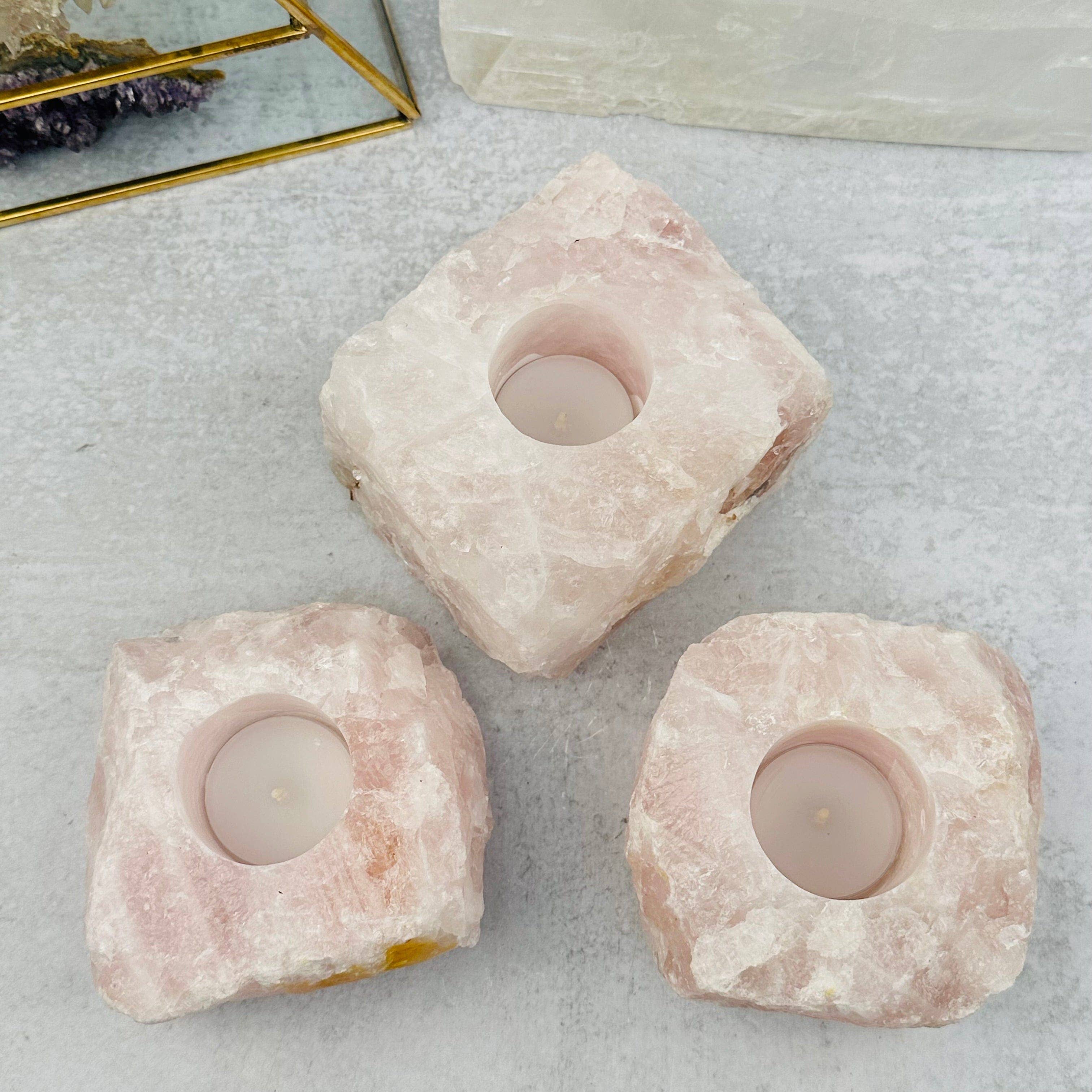 Rock Paradise - Wholesale Candle Holder - WHOLESALE Crystals - Case Pack BULK LOT - BUY THE BOX 🌸 20 Rose Quartz "B" Candle Holders - SAVINGS10