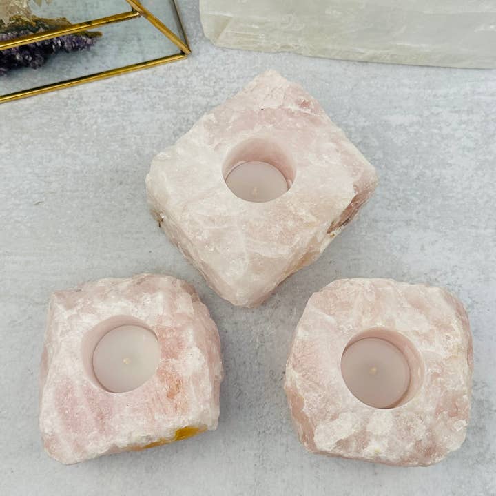 Rock Paradise - Wholesale Candle Holder - WHOLESALE Crystals - Case Pack BULK LOT - BUY THE BOX 🌸 20 Rose Quartz "B" Candle Holders - SAVINGS10