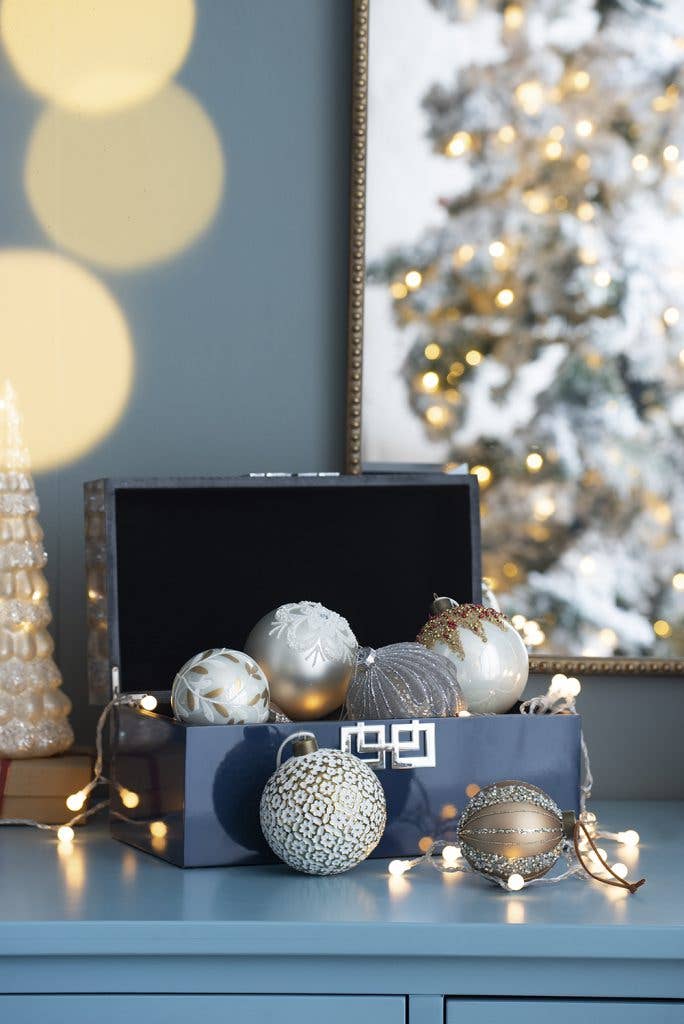 A&B Home Group Inc. - Wholesale Ornament - D4" Glass Xmas Ball Ornament - Silver/White4