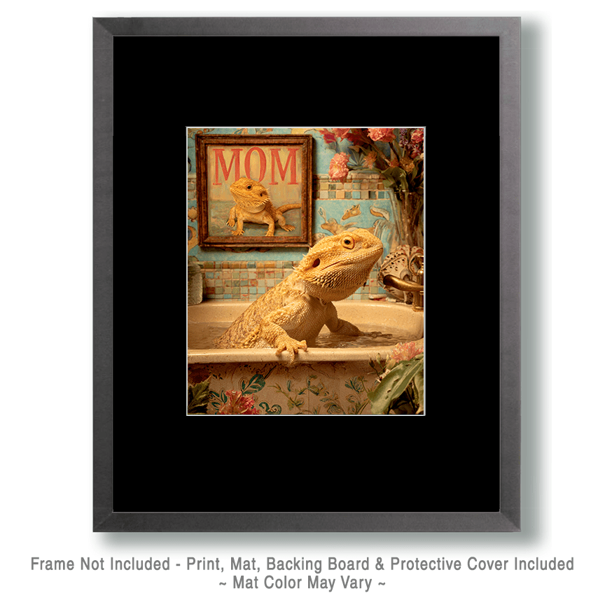 Mowbi - Wholesale Art Print - Bearded Dragon Lizard in a Bathtub Bathroom Art Print - 8"x10" Artwork for 11"x14" Frame1