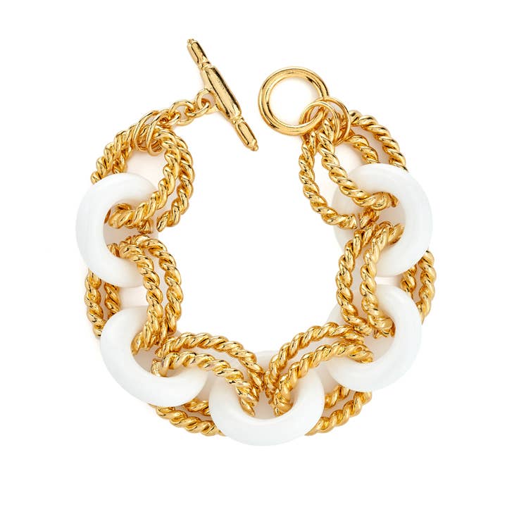 White Double Gold Twist Clasp Bracelet for wholesale by Kenneth Jay Lane