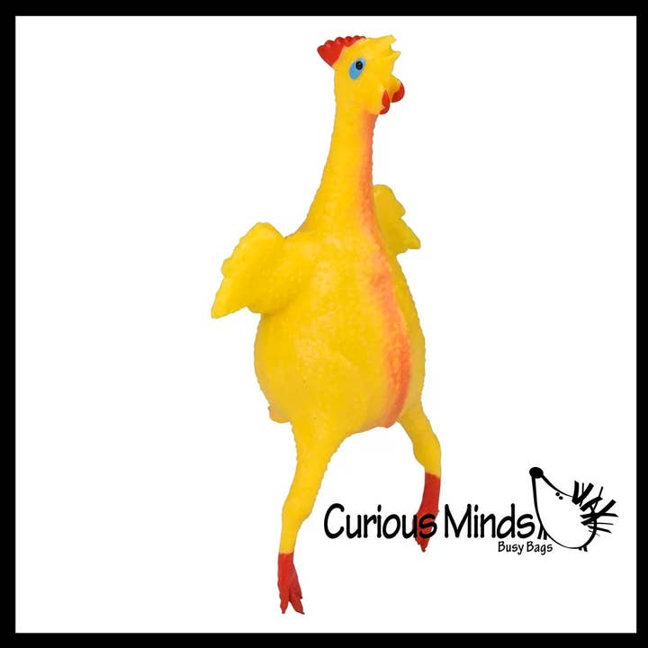 Curious Minds Toys - Wholesale Fidget Toy - Kids - 1 Large 7" Egg Laying Stretchy Rubber Chicken That Lays An E3