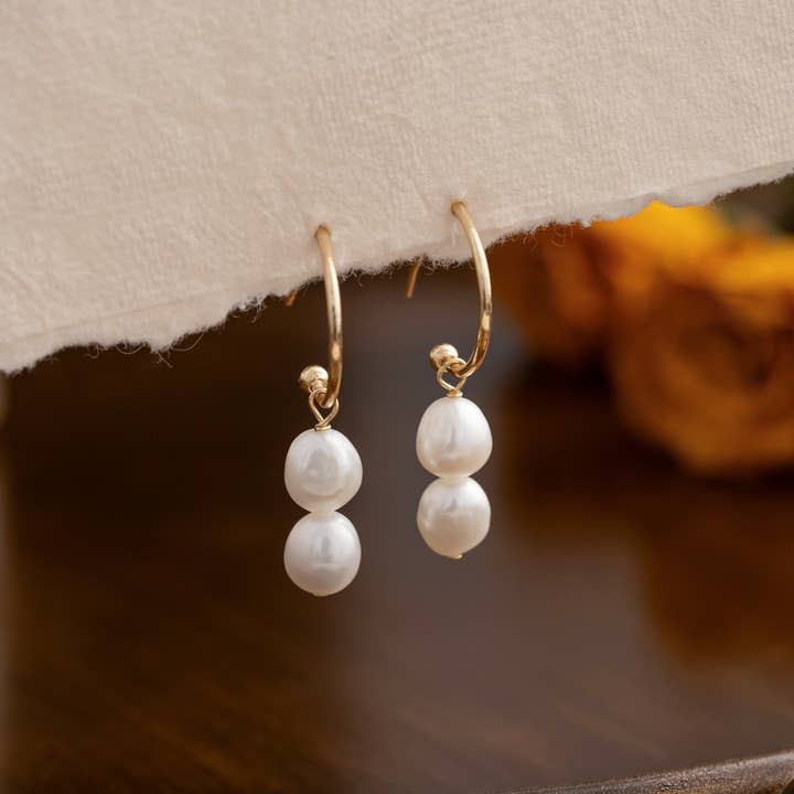 Minimalist Pearl Hoop Earrings, Freshwater Pearl Earrings for wholesale by Drrtymagic