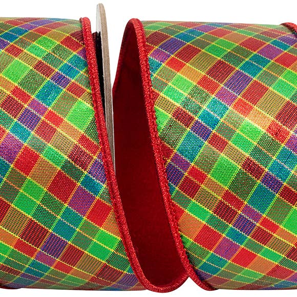 Plaid Metallic Jewel Tone Deluxe Metallic Backed Red Wired for wholesale by RELIANT RIBBON