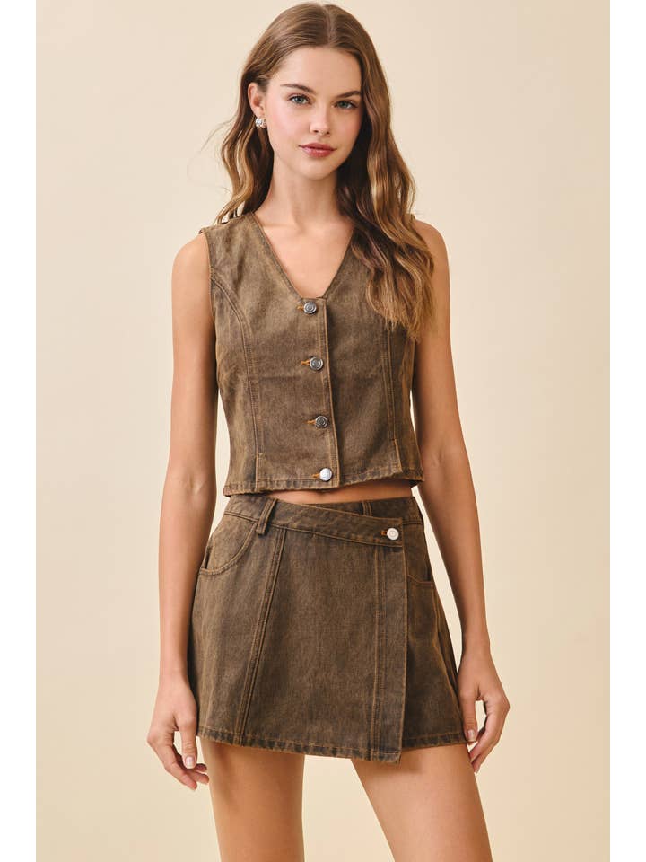 TCEC - Wholesale Skort - Women's - CP10268-Faded Denim Front Wrap Panel Rise Waist Skort4