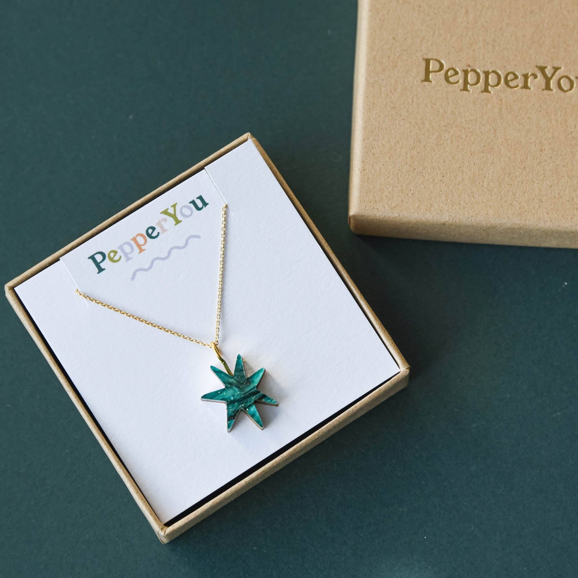 Pepper You - Wholesale Pendant/Charm Necklace - Hand Drawn Star Gold Necklace in Smoke Black Sparkle4