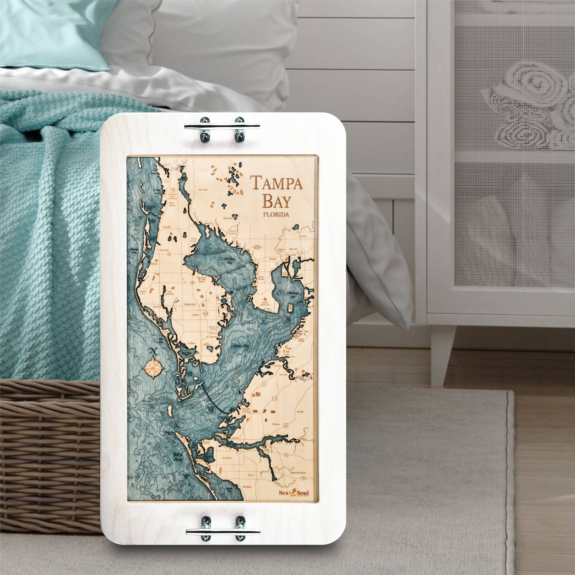 Sea & Soul Nautical Chart Art – Großhandel Serviertabletts – Küsten-Florida Nautische 3D-Holzkarte Serviertablett & Wandkunst14