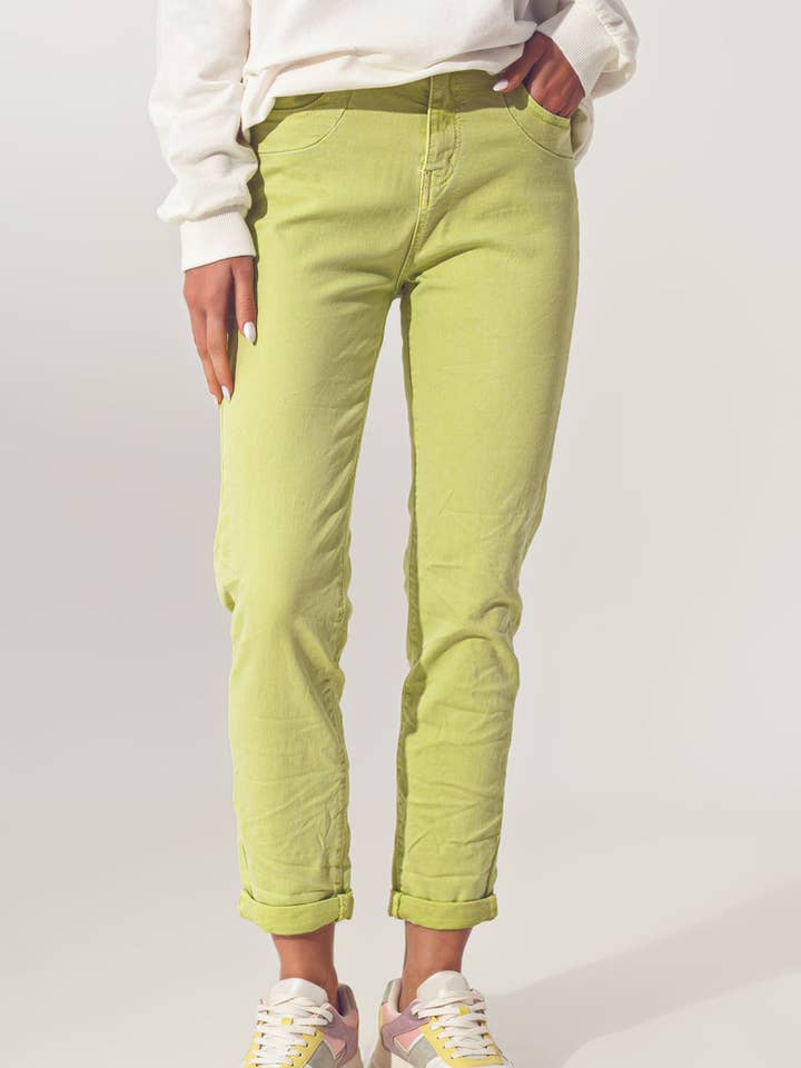 Wrinkled Skinny Jeans in Lime Green for wholesale on Faire3
