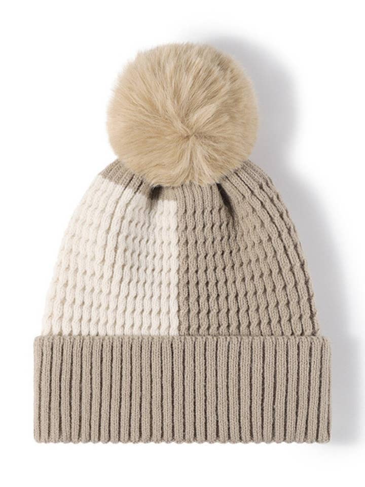 Bonnet à pompon en tricot chaud de couleur contrastante DPKB0206 pour la vente par Dipped Shop