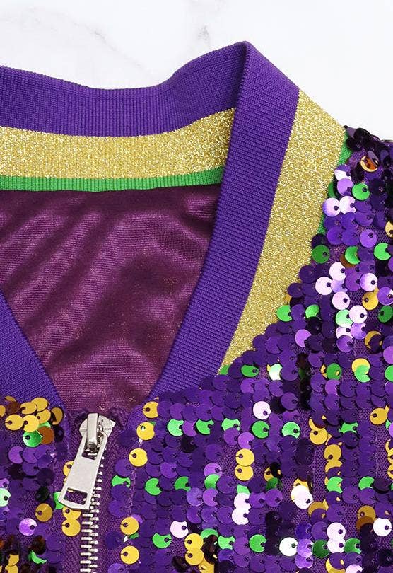 Purple Striped trim party sequins bomber jacket for wholesale on Faire3