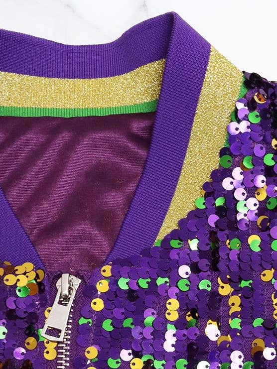 Purple Striped trim party sequins bomber jacket for wholesale on Faire3