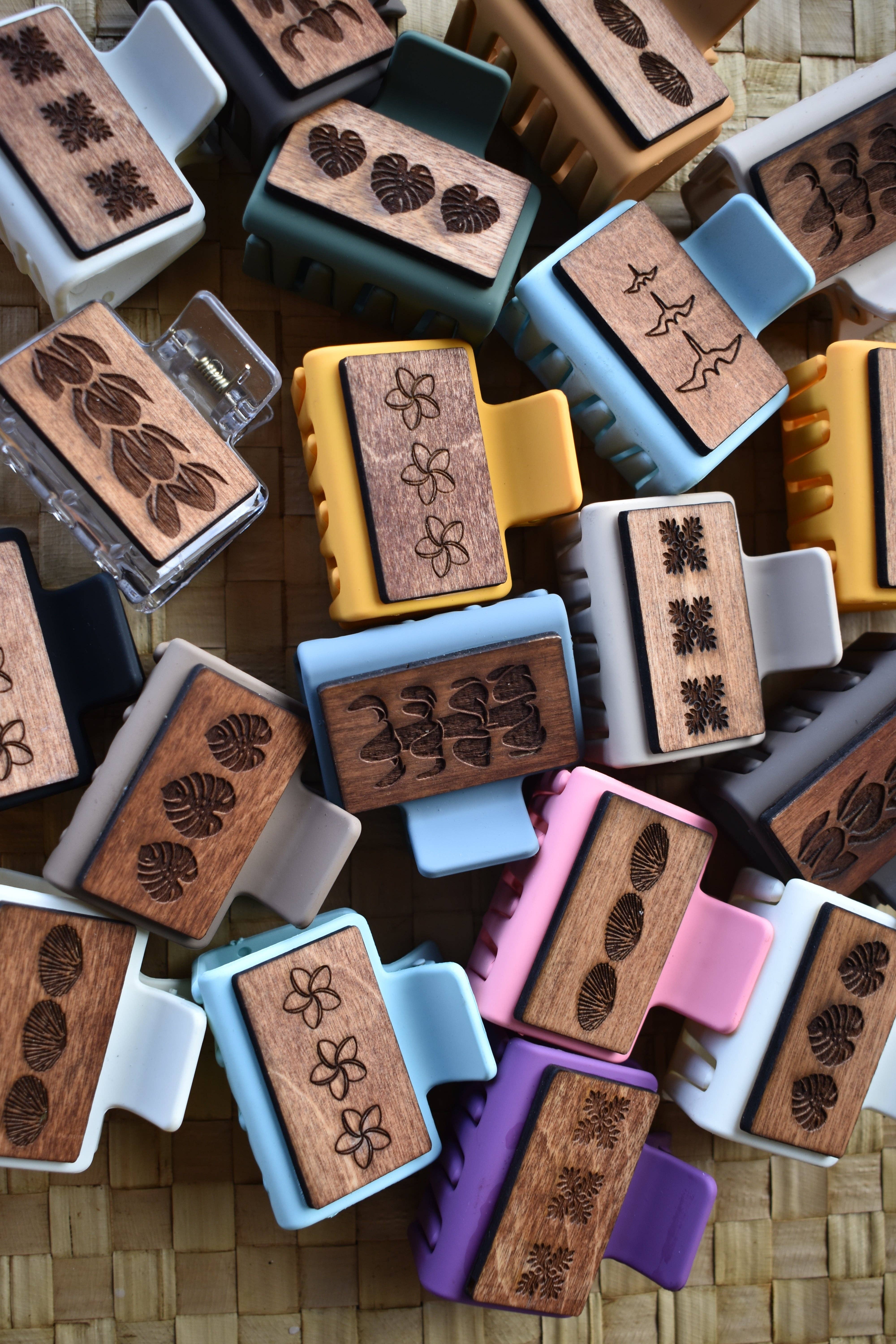 Revel Sun Hawai'i – wholesale Hair clip – Women’s – Mini Handmade Wood Engraved Hair Clip0