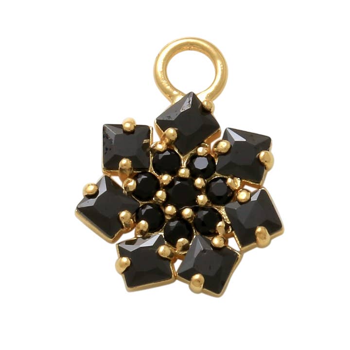 Breloque noire pendante en forme de flocon de neige en or jaune massif 10 carats pour la vente par Zahav Jewelry