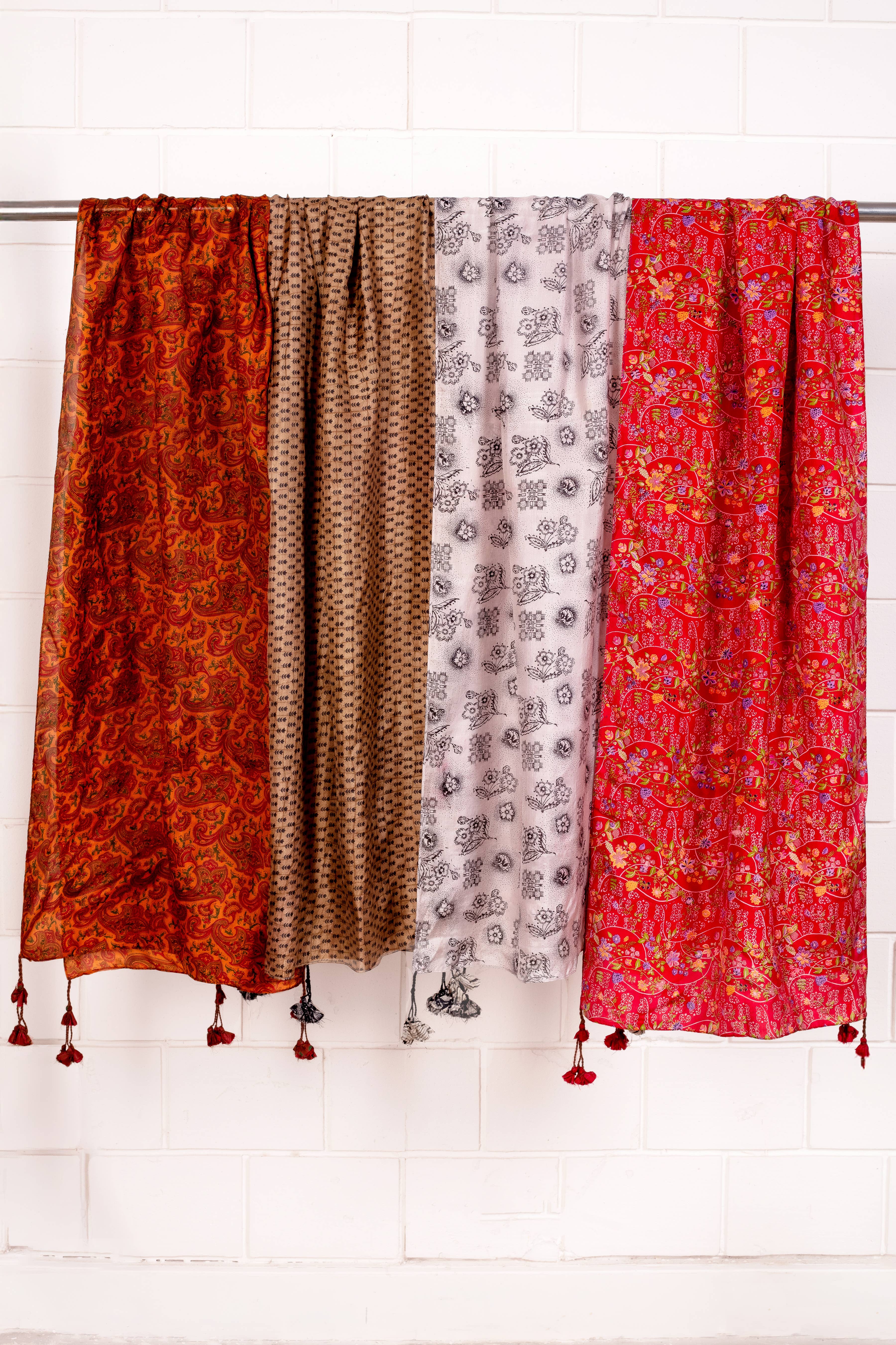 Sevya Handmade - Wholesale Scarf - Women's - Up-Cycled Silk Sari Tassel Scarves8