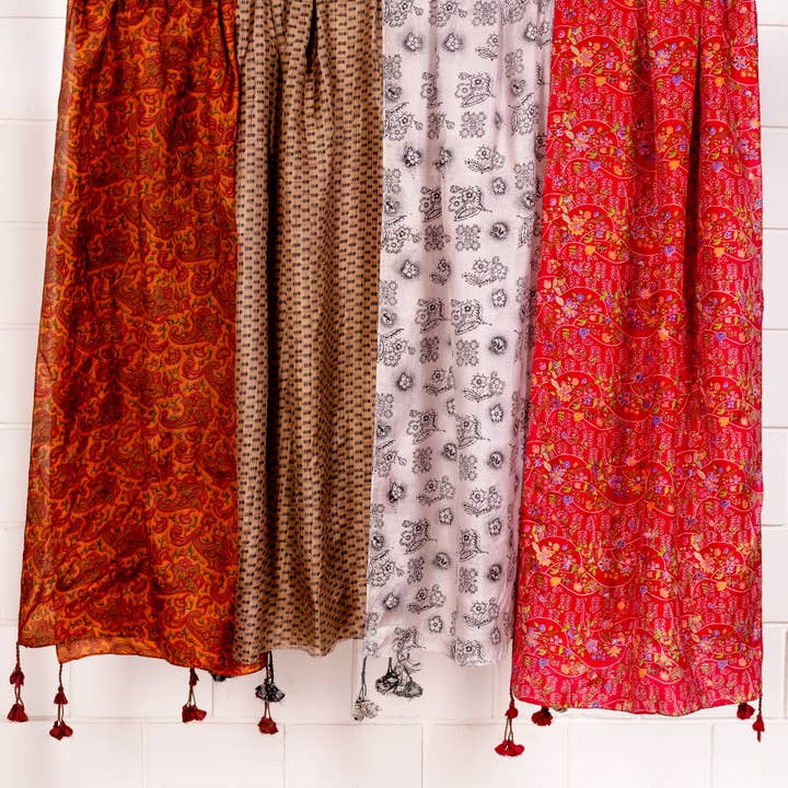 Sevya Handmade - Wholesale Scarf - Women's - Up-Cycled Silk Sari Tassel Scarves8