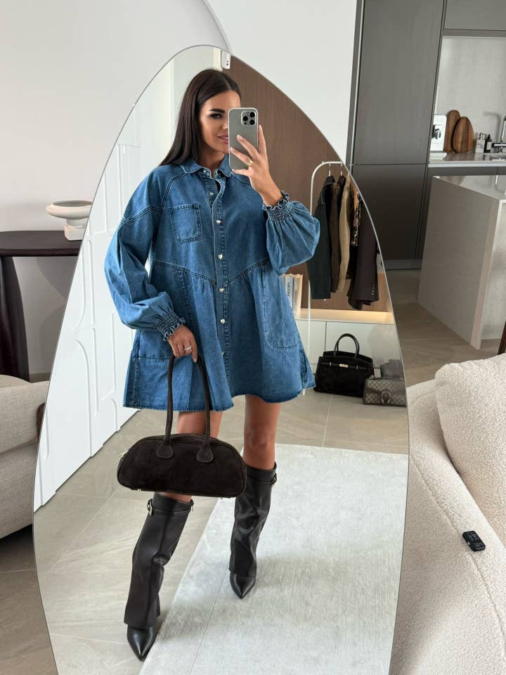 Marayn - Wholesale Dress - Women's - Chic 2025 Western Casual Denim Shirt Dress18