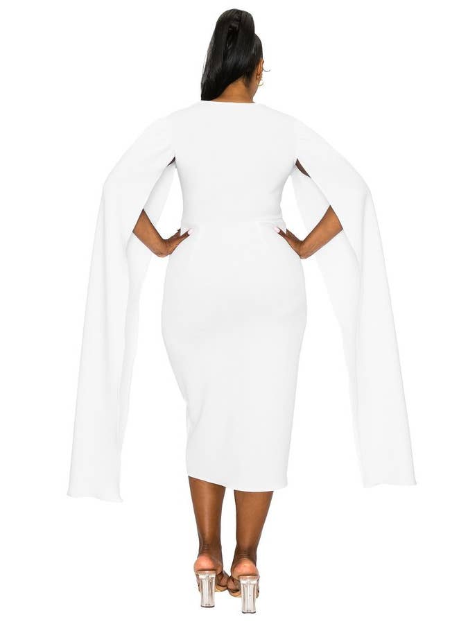 JADE DOUBLE CAPE MIDI DRESS for wholesale on Faire