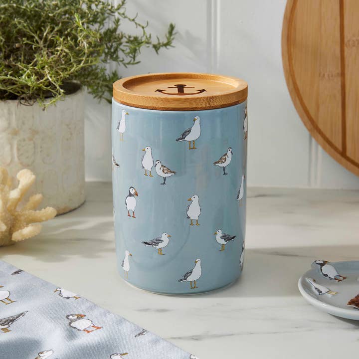 Blue Large Canister Coastal Birds for wholesale on Faire1