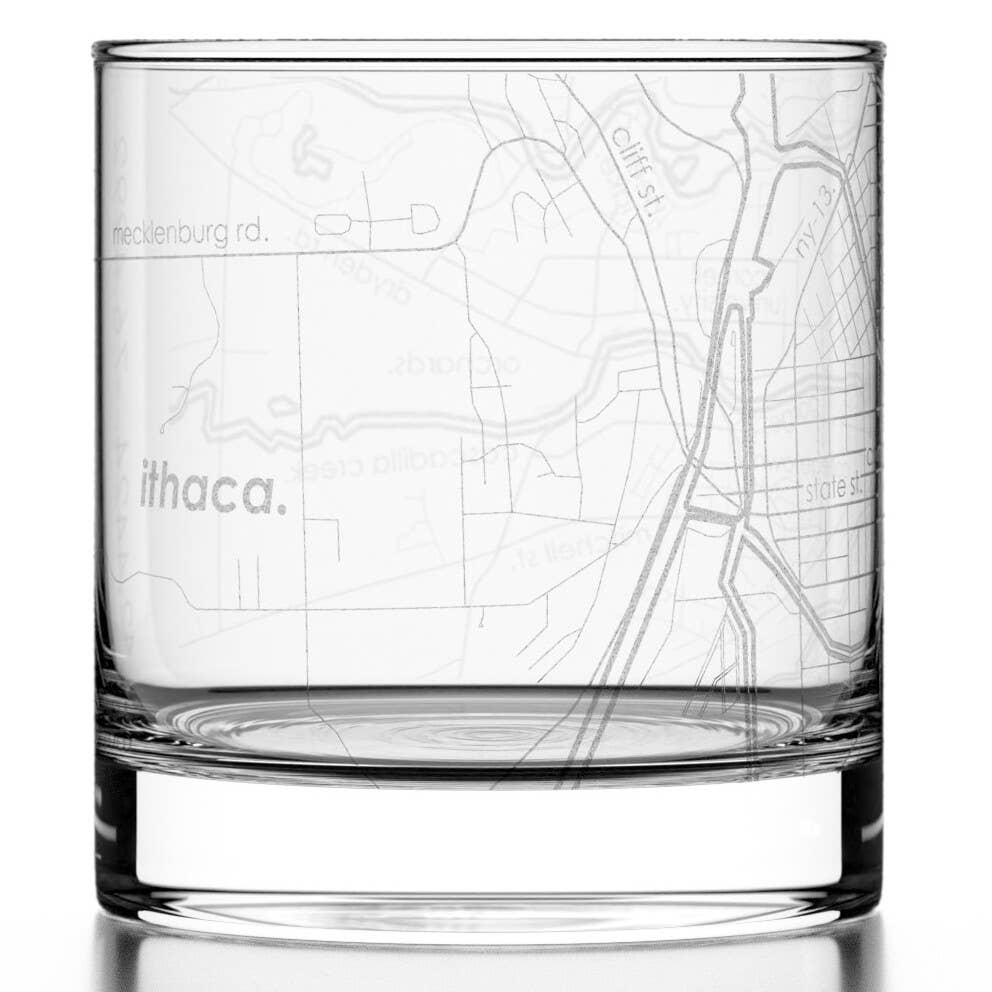 Well Told - Wholesale Cocktail/Liquor Glass - Ithaca, NY City Map - Etched Whiskey Rocks Glass0