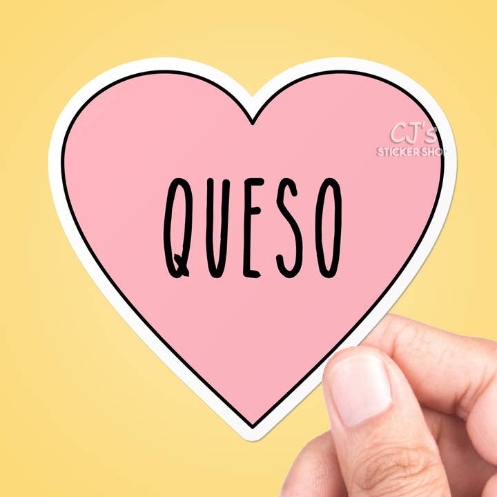 Adesivo in vinile con scritta «I Love Queso» per la vendita all'ingrosso da parte di CJ's Sticker Shop