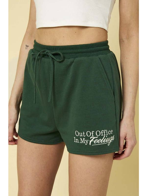 Green "OUT OF OFFICE" EMBROIDERY SWEAT SHORT for wholesale on Faire