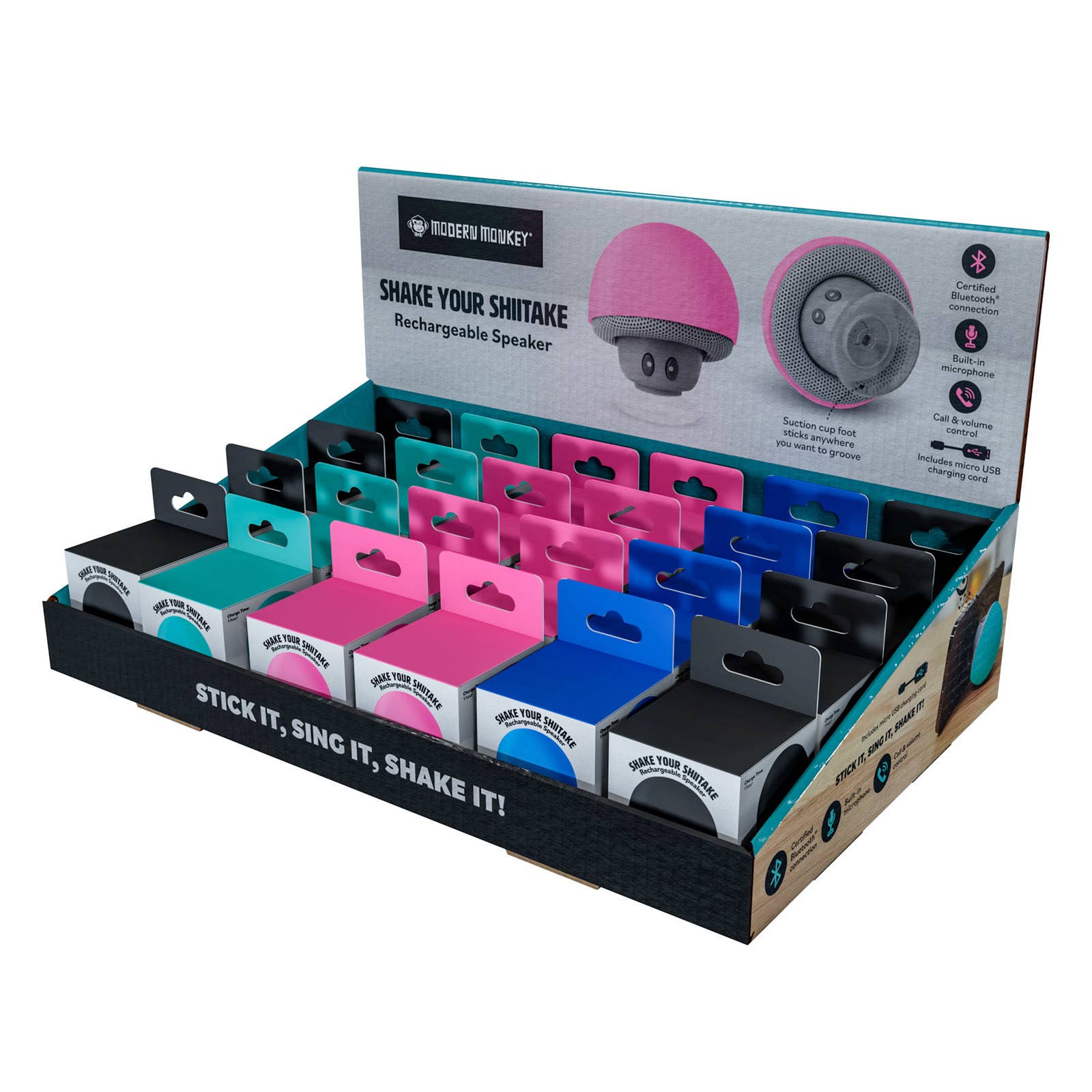 DM Merchandising - Wholesale Speakers - Modern Monkey® Shake Your Shiitake Mini Rechargeable Speaker1