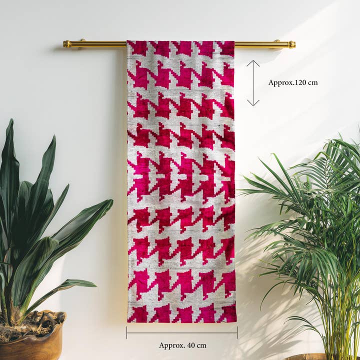 Houndstooth Fuschia White Silk Velvet Upholstery Fabric for wholesale by Samarra Home