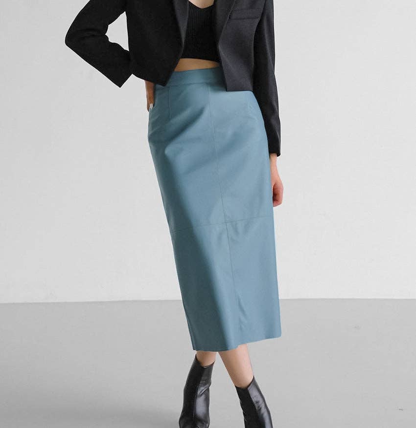 Marayn – wholesale Skirt – Women’s – 2025 NEW Vintage Faux Leather Slit Skirt AutumnWinter9