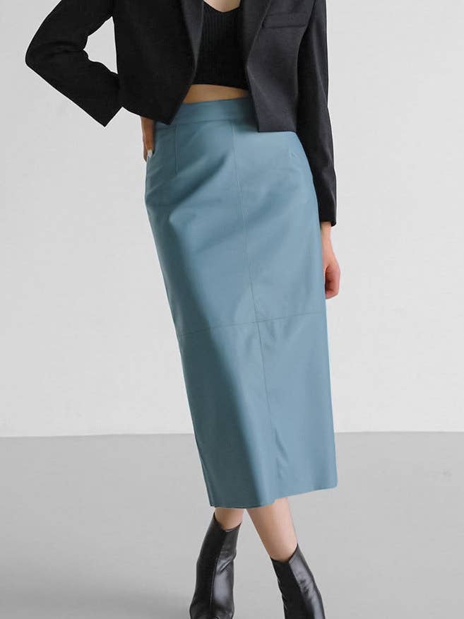 Marayn – wholesale Skirt – Women’s – 2025 NEW Vintage Faux Leather Slit Skirt AutumnWinter9