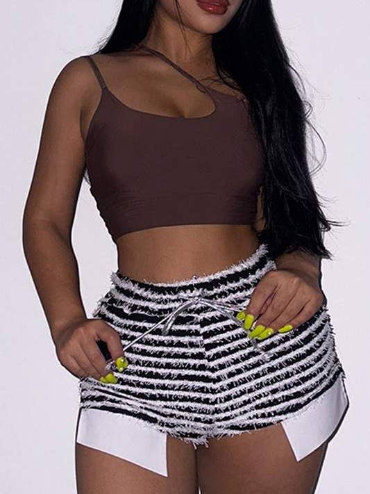 BLACK stripy high waist hot shorts for wholesale on Faire