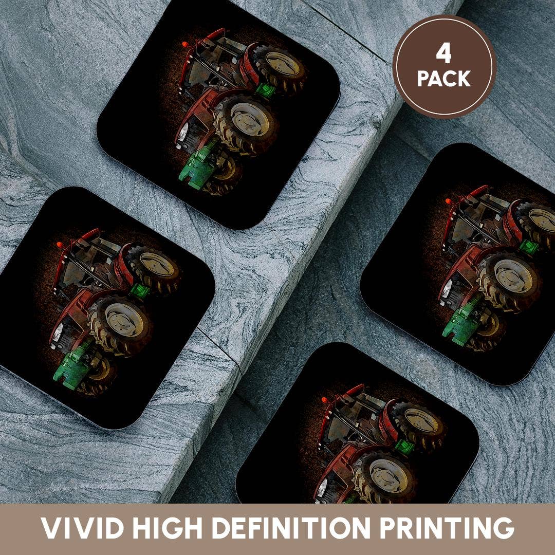 3dRose - Wholesale Coasters - 3dRose, Funny Illustration of a Tracktor for Farmer and Agriculture, Coaster12